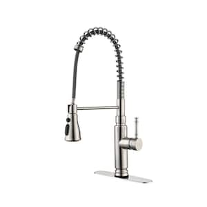 Commercial Single Handle Spring Kitchen Sink Faucet in Brushed Nickel