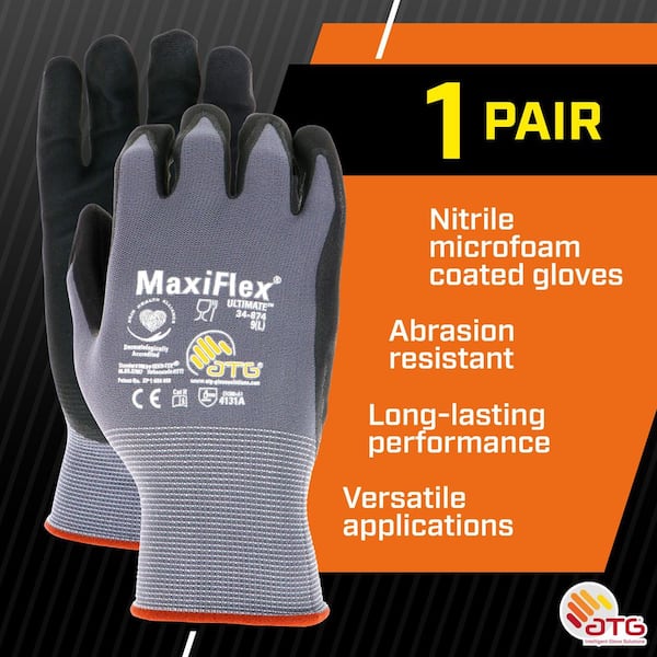 MaxiFlex Ultimate Men's Large Gray Nitrile Coated Work Gloves with Touchscreen Capability