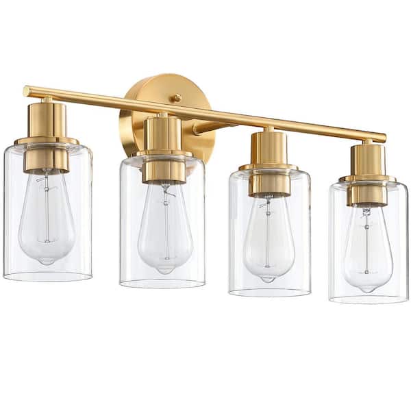 Uixe 23.09 in. 4-Light Aged Brass Bathroom Vanity Light with Clear Glass Shades