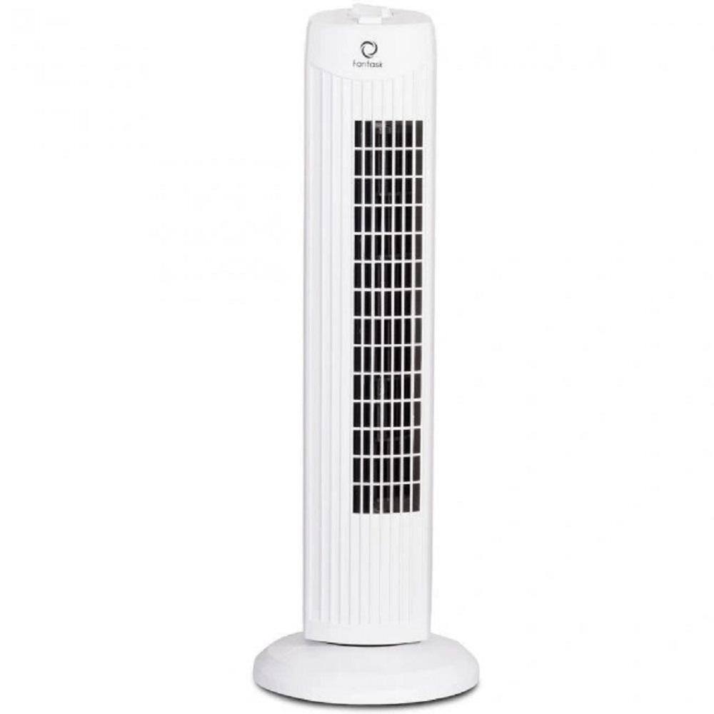 Motorized Oscillation 28 in. 3 Fan Speeds Bladeless Tower Fan in White with
