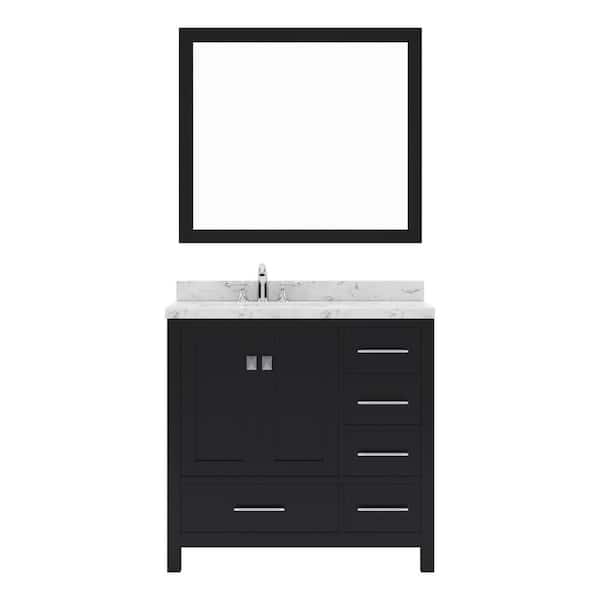 Virtu USA Caroline Avenue 36 in. W x 22 in. D x 35 in. H Single Sink Bath Vanity in Espresso with Quartz Top and Mirror