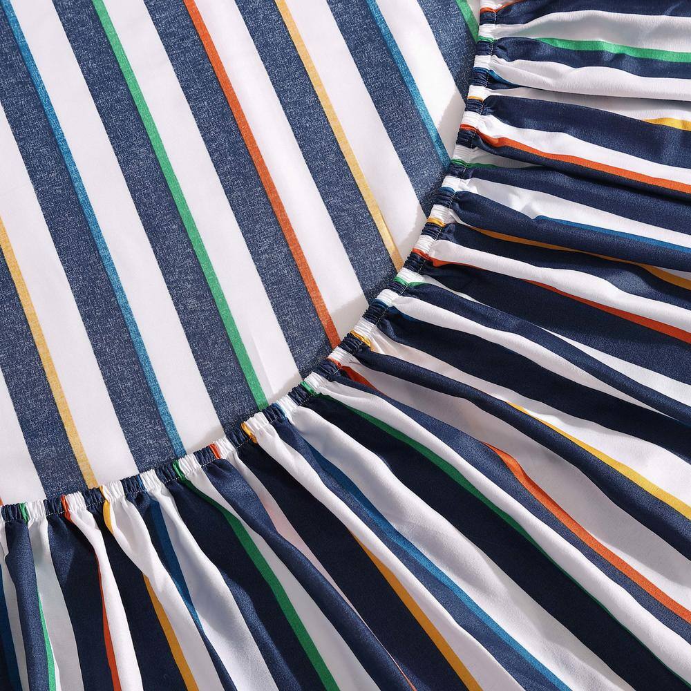 Blue Striped Polyester Microfiber Queen Sheet Set