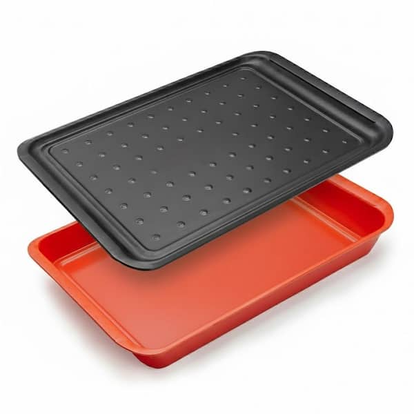 Red and Black Melamine BBQ Tray Set with Stackable Design, Prep and Serving Trays, Durable, Dishwasher Safe, 2Pcs