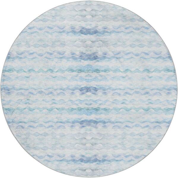 Dream Shag Premium Machine Washable Abstract ADS195 Blue 8 ft. x 8 ft. Round Rug