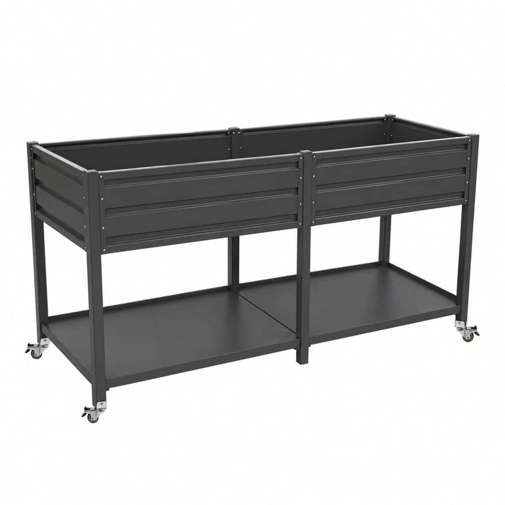 Gray 2-Tier Staggered Elevated Metal Wicking Raised Garden Bed with Lockable Wheels and Shelf (66.3 in. L x 21.26 in. W) price history on PriceWatchPro
