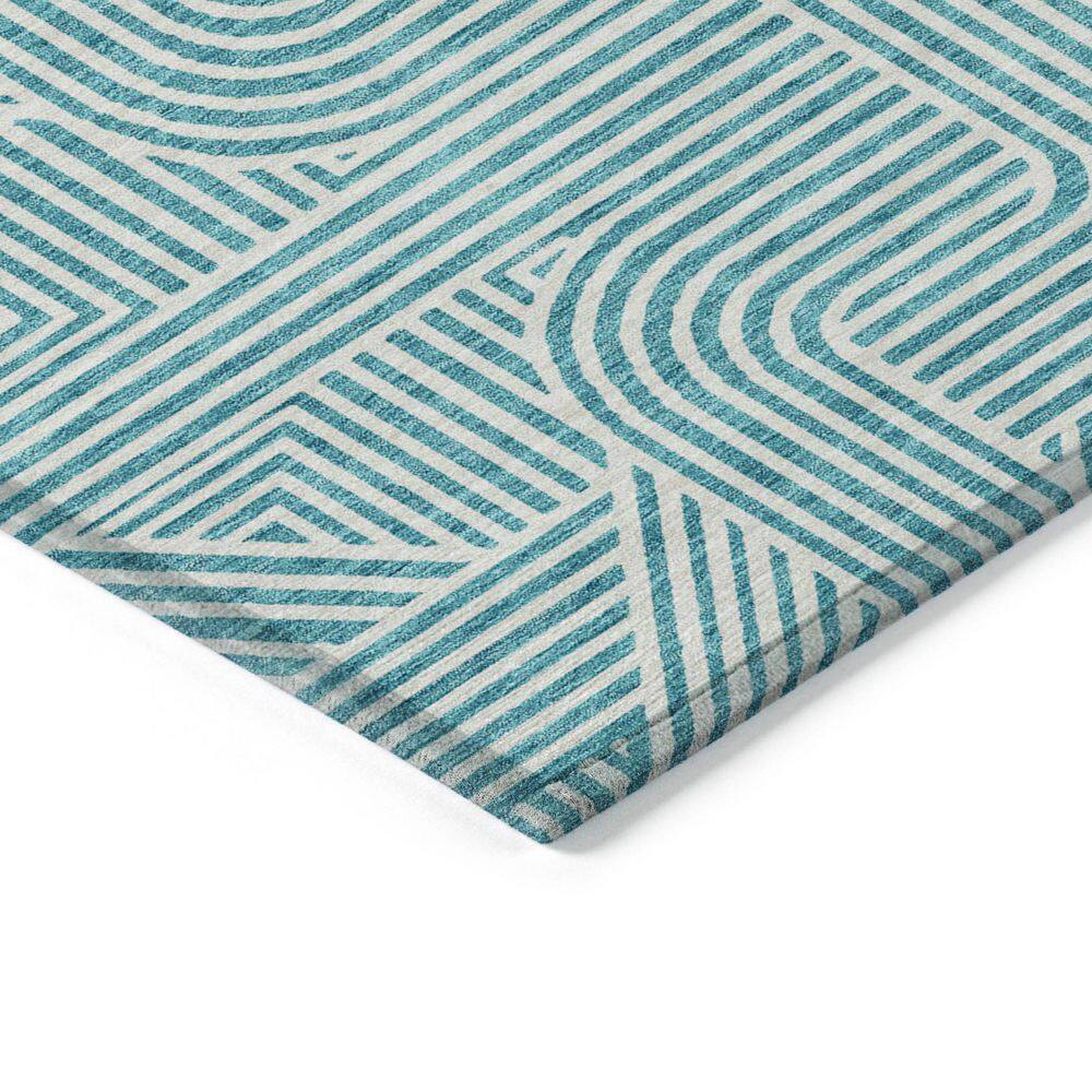 Teal Blue Flat Woven Synthetic Indoor/Outdoor Rug 5' x 7'