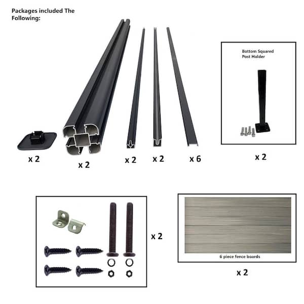 LH EP Complete Kit 6 ft. x 6 ft. Wood Grain Castle Gray WPC Composite Fence Panel w/Bottom Squared Holders Post Kits (1 set)