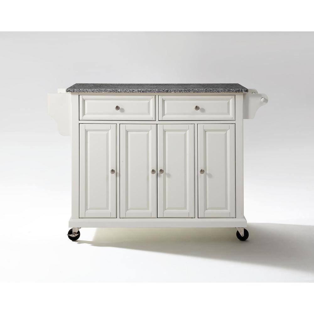 White Granite Top Kitchen Cart with Storage and Spice Rack