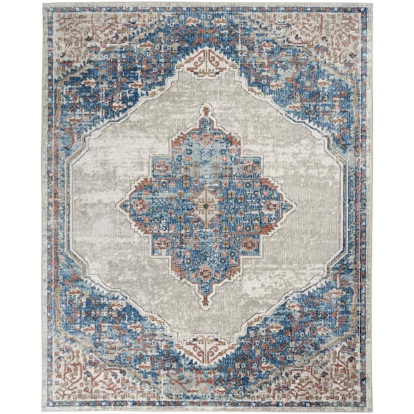 Nourison Concerto Blue/Grey 7 ft. x 10 ft. Border Traditional Area Rug