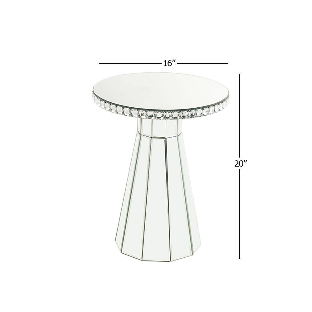 23" Round Mirrored Wood Accent Table with Faux Crystal Inlay