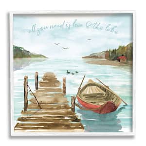 Love and The Lake Sentiment Boat Dock Landscape By Dina June Framed Print Nature Texturized Art 17 in. x 17 in.