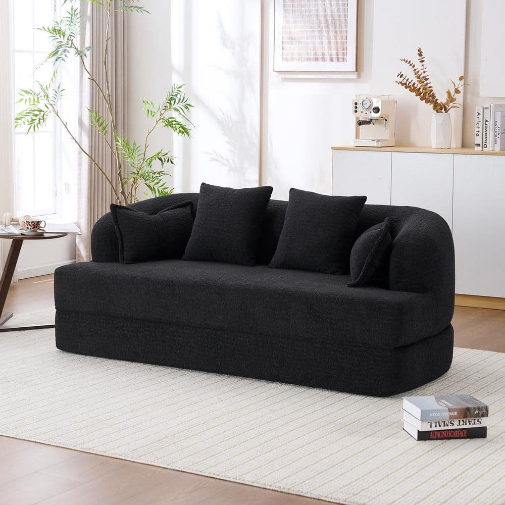 Keaton Modern 68.88 in. Black Chenille Upholstery Twin Size 2-in-1 Foldable Sofa Bed with Pillows price history on PriceWatchPro