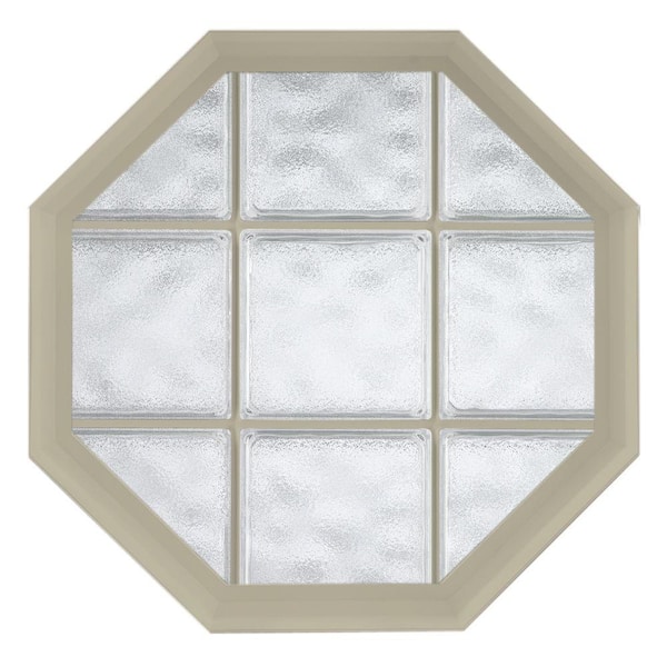 Hy-Lite 26 in. x 26 in. Acryilc Block Fixed Octagon Geometric Vinyl Window in Tan - Glacier Block