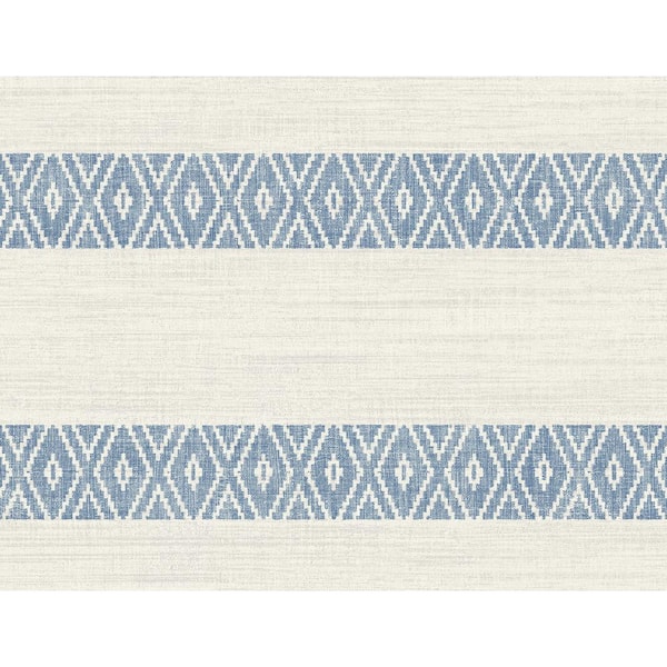 LILLIAN AUGUST 60.75 sq. ft. Coastal Haven Blue Bell Alani Geo Stripe Embossed Vinyl Unpasted Wallpaper Roll