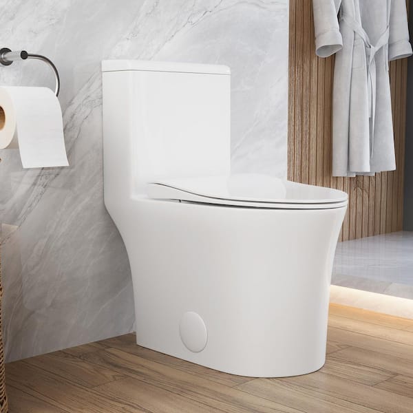 12 in. Rough-In 1-Piece 1/1.28 GPF Dual Flush Elongated Toilet in White Comfortable Height, Soft Close Seat Included