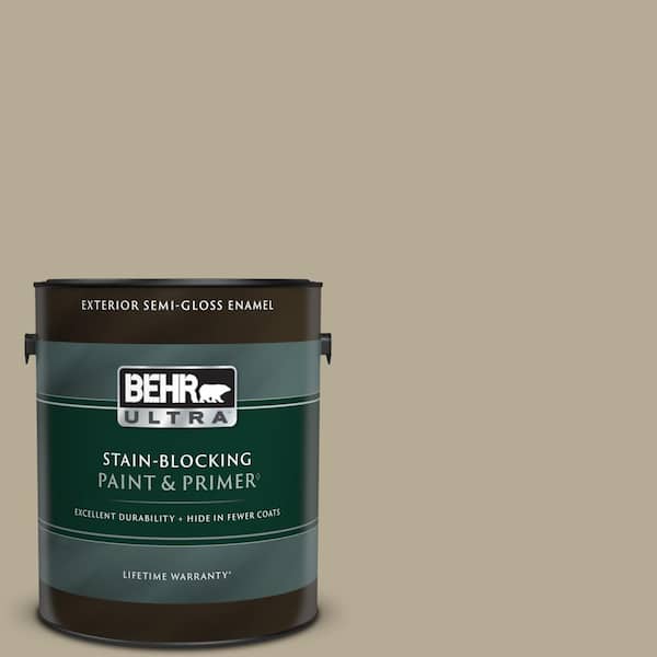 BEHR ULTRA 1 gal. #N330-4 Explorer Khaki Semi-Gloss Enamel Exterior Paint & Primer