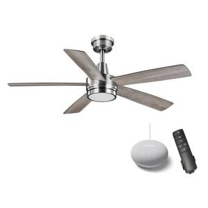 Fanelee 54 in. White Color Changing Brushed Nickel Smart Hubspace Ceiling Fan with Remote and Google Nest Mini Chalk
