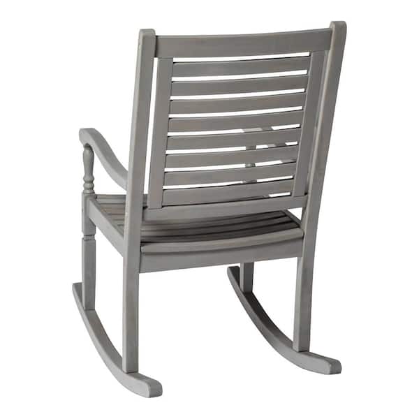 Great Deal Furniture Set of 2 David Grey/Dark Grey Outdoor Acacia Wood Rocking Chair with Cushion