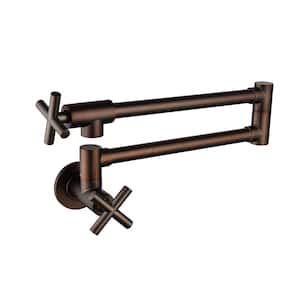 Wall Mounted Pot Filler with Cross Handle Single Hole Brass Foldable Kitchen Faucets in Bronze