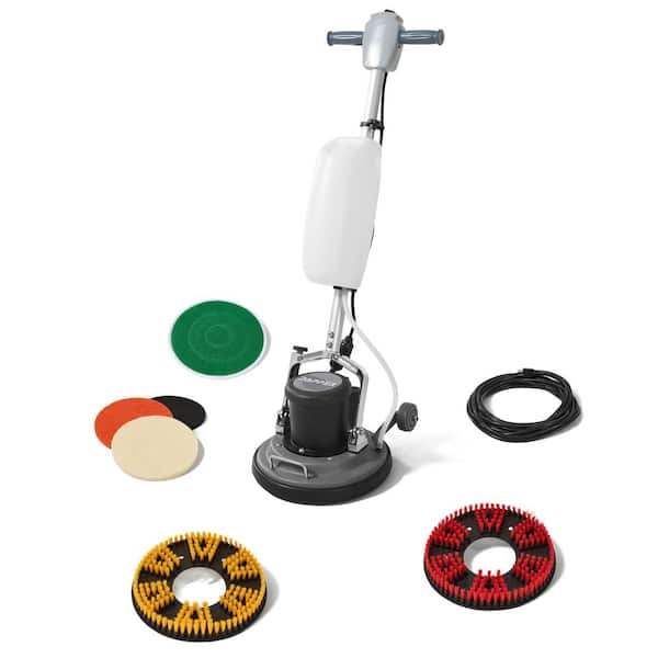 Commercial Corded Carpet and Hard Floor Buffer Cleaner Machine in Grey with Solution Tank, 2-Brushes and 3-Scouring Pads