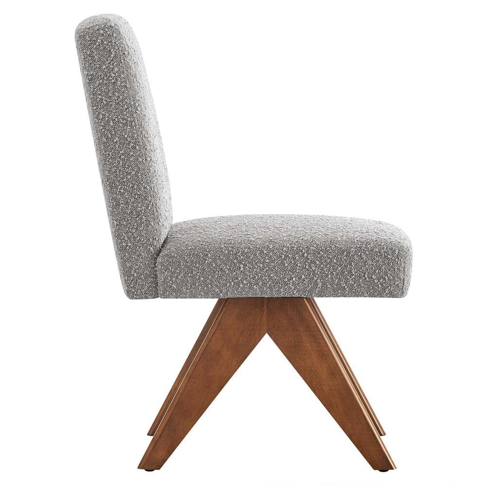 Light Gray Boucle Upholstered Side Chair with Wood Legs