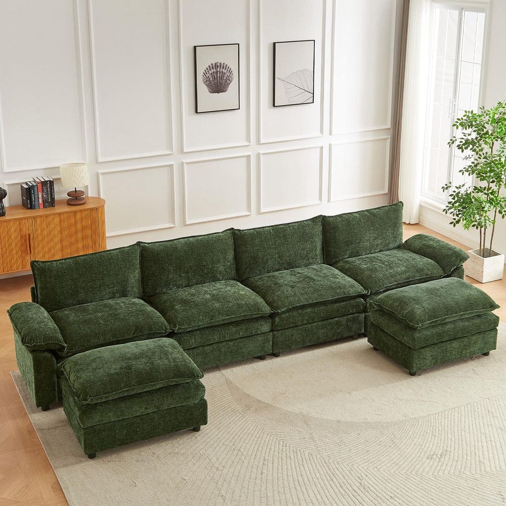 146.8 in. Square Arm U-Shaped Chenille Deluxe Pillow-Styled Modular Sectional Sofa in. Green with 2 Ottoman price history on PriceWatchPro