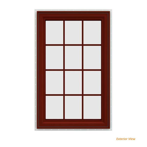 JELD-WEN 35.5 in. x 47.5 in. V-4500 Series Red Painted Vinyl Left-Handed Casement Window with Colonial Grids/Grilles