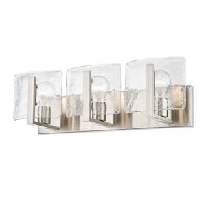 Aenon 21.75 in. 3-Light Pewter and Hammered Water Glass Vanity Light