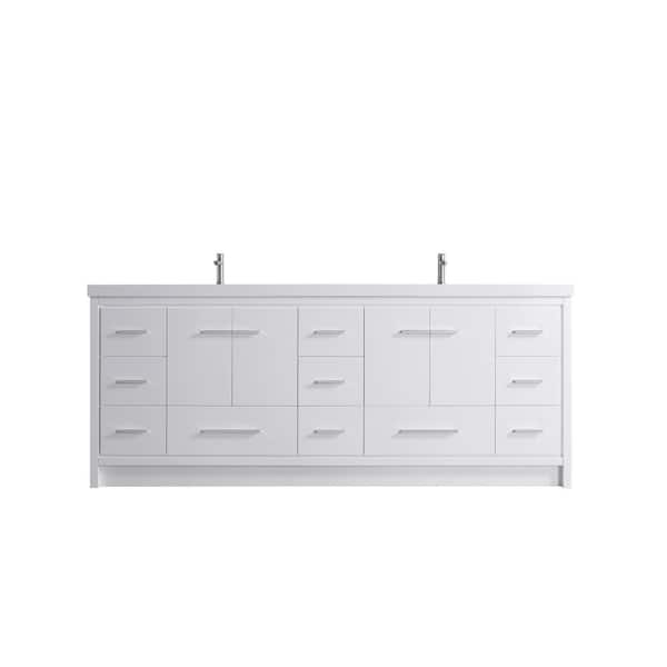 Dyconn VSB Sintered Stone 84 in. W x 19.75 in. D x 35 in. H Double Sinks Freestanding Bath Vanity in White