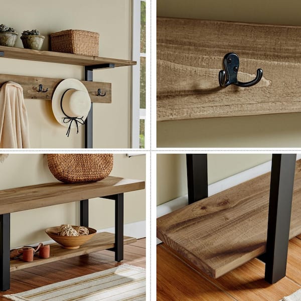 Alaterre Furniture Pomona Entryway Hall Tree with Bench, Shelves