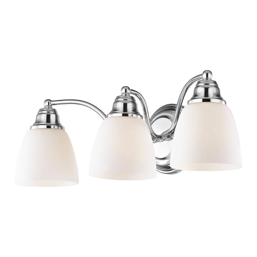 Polished Chrome 3-Light Vanity with Satin Opal Glass Shades