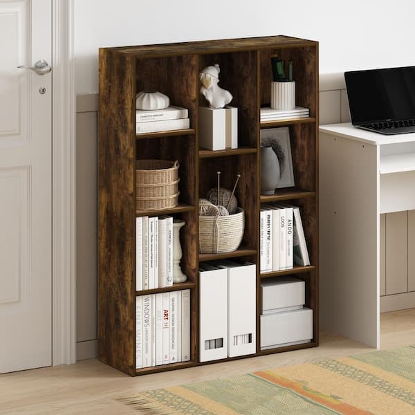 Luder 41.7 in. Tall Amber Pine Wood 11-Shelf Standard Bookcase