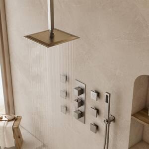 5-Spray Patterns Shower Faucet Set 12 in. Ceiling Mount Dual Shower Heads 2.5 GPM with 6-Jets in Brushed Nickel