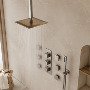 5-Spray Patterns Shower Faucet Set 12 in. Ceiling Mount Dual Shower Heads with 6-Jets in Brushed Nickel (Valve Included
