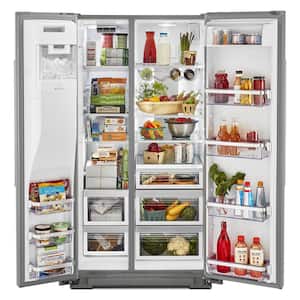 36 in. W 24.8 cu. ft. Side by Side Refrigerator with Exterior Ice and Water in PrintShield Stainless Steel