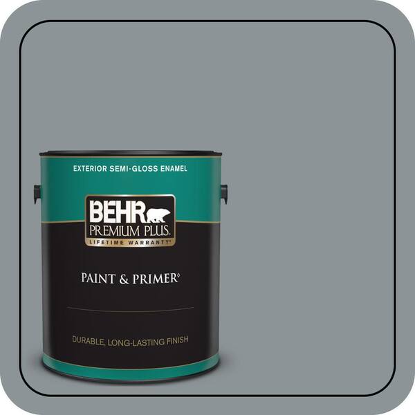 BEHR PREMIUM PLUS 1 gal. Home Decorators Collection #HDC-NT-27 Millennium Silver Semi-Gloss Enamel Exterior Paint & Primer