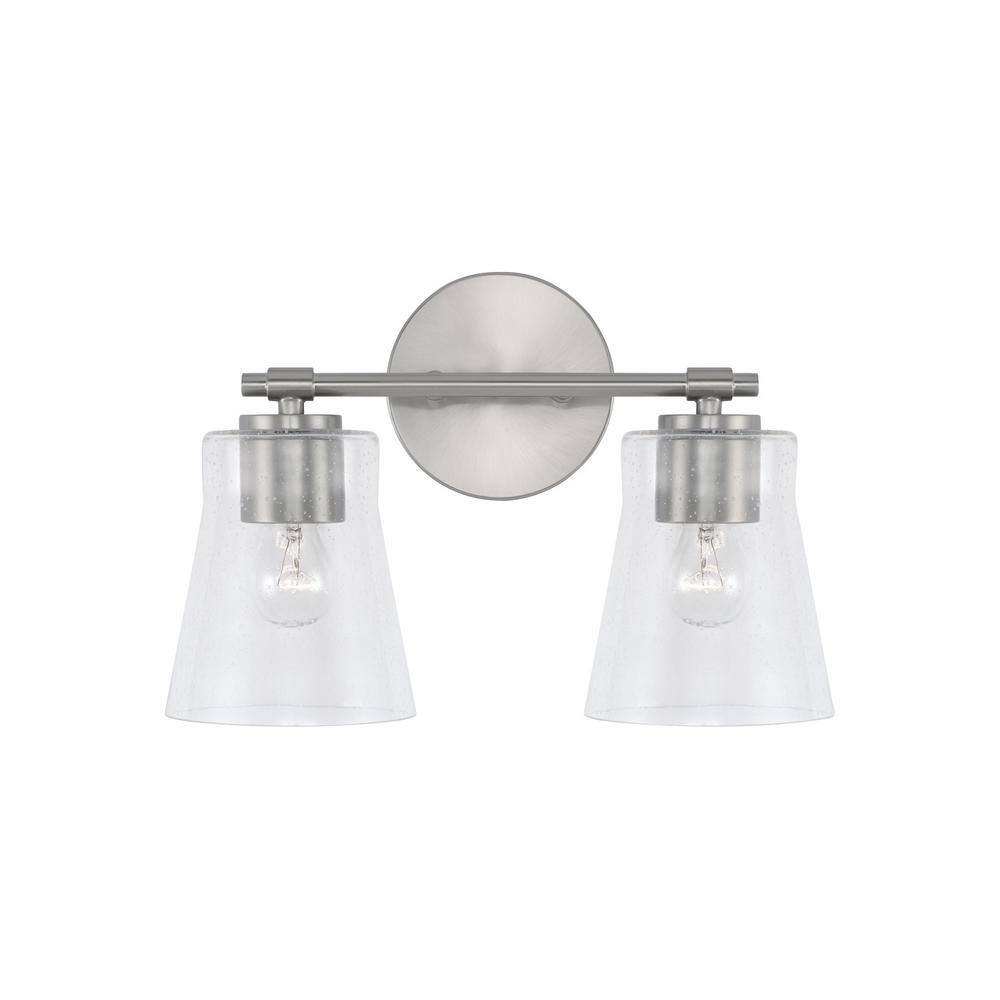 Brushed Nickel 2-Light Vanity with Clear Seeded Glass