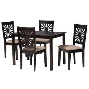 Olympia 5-Piece Beige and Espresso Brown Wood Dining Set