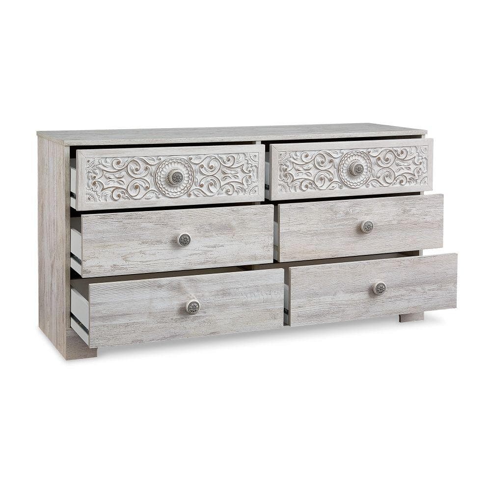 White Mirrored Horizontal Dresser with Felt Lined Drawer