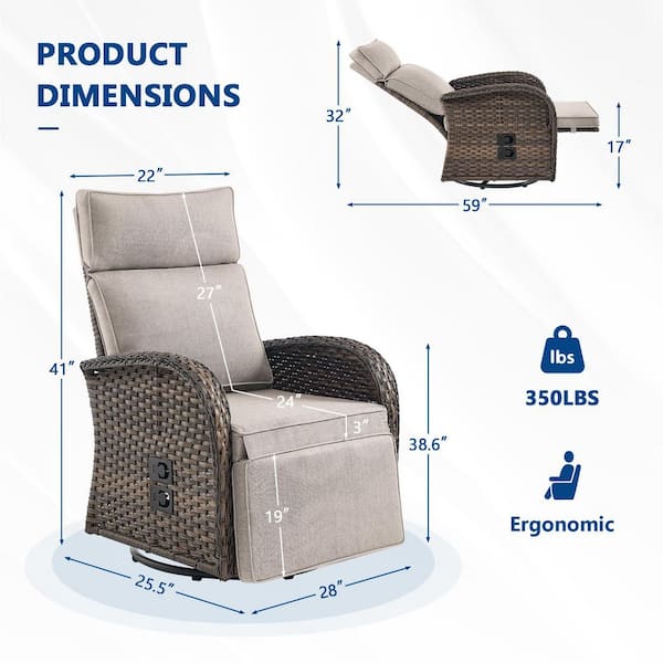 Comfort Series Brown Wicker Outdoor Versatile Pneumatic Swivel Lounge Chair for Patio with CushionGuard Beige Cushions