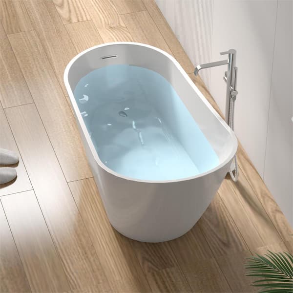 63 in. x 31.5 in. Contemporary Soaking Tub Acrylic Freestanding Bathtub with Overflow and Drain in Gloss White