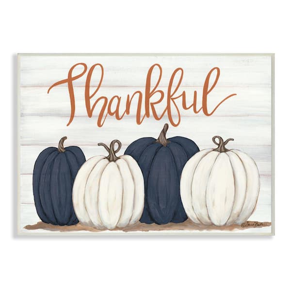 "Autumn Farm Pumpkin Harvest with Thankful Phrase" by Sarah Baker Unframed Country Wood Wall Art Print 13 in. x 19 in.
