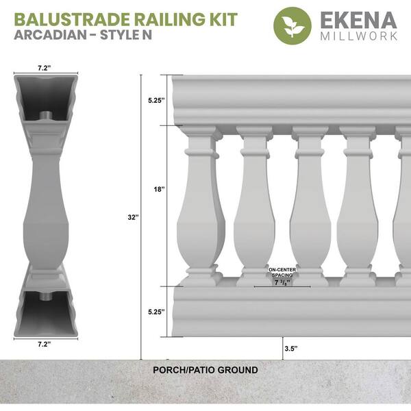 Ekena Millwork Fiberthane Arcadian Balustrade 60 in. L x 32 in. H Fiberglass Railing Kit