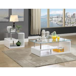 Bellamy Glossy White Tempered Glass Top End Table