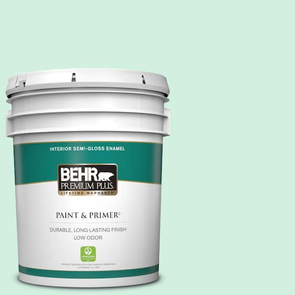 BEHR PREMIUM PLUS 5 gal. #480C-2 Pastel Jade Semi-Gloss Enamel Low Odor Interior Paint & Primer