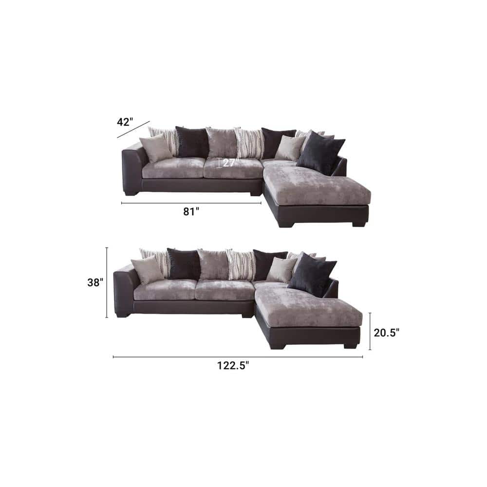 Black and Charcoal Two-Piece Faux Leather Sectional Sofa