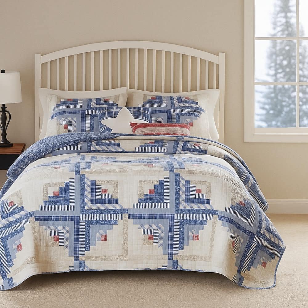 Binu 2-Piece Blue and White Cotton Winter Log Cabin Twin Size Reversible Quilt Set price history on PriceWatchPro