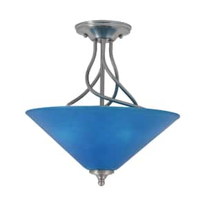 Royale 16 in. Brushed Nickel Semi-Flush with Blue Italian Glass Shade