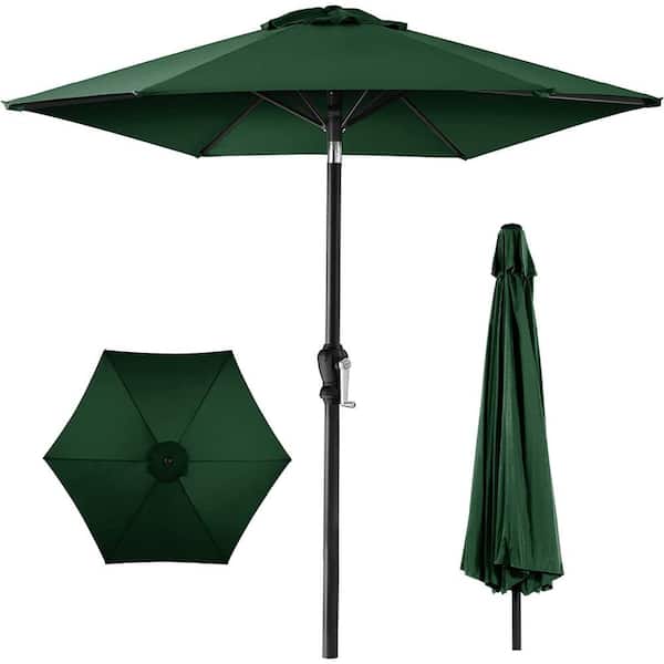 10ft Outdoor Steel Polyester Market Patio Umbrella w/Crank, Easy Push Button, Tilt, Table Compatible - Green