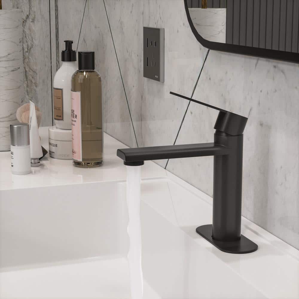 Matte Black Single Handle Mid Arc Bathroom Faucet